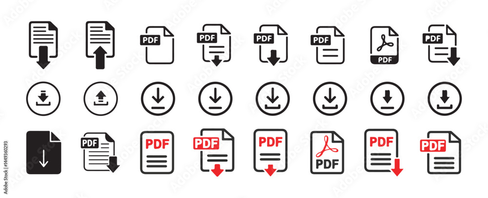 Poster download icon set. or pdf file format icons set. pdf file download symbols. format for texts, images