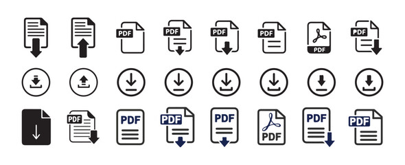Download icon set. or PDF file format icons set. PDF file download symbols. Format for texts, images, vector images, videos. vector illustration eps 10.