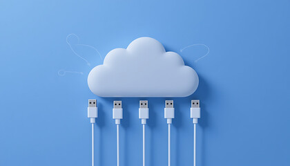"Cloud Computing Architecture Concept with USB Cable Connectivity and Data Synchronization"

