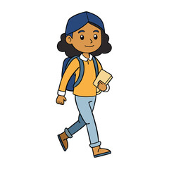 Obraz premium Latin American Female Student Silhouette Vector with Backpack and Book