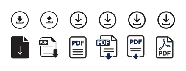 Download icon set. or PDF file format icons set. PDF file download symbols. Format for texts, images, vector images, videos. vector illustration eps 10.