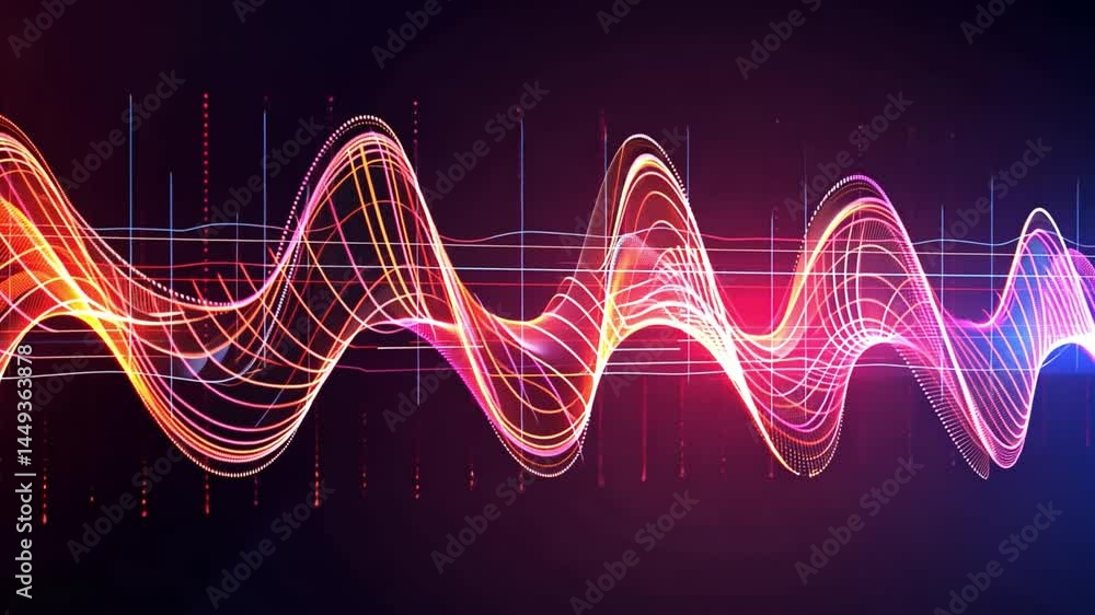 Poster colorful sound waves and dynamic movement create abstract visual design, showcasing energy and frequ