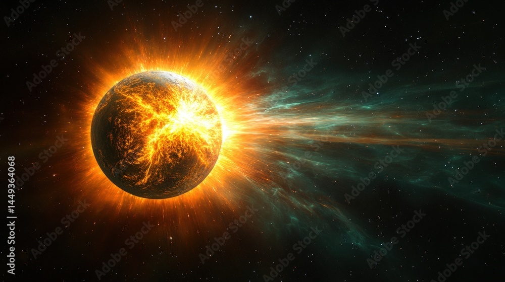 Poster exploding celestial body in a cosmic display.