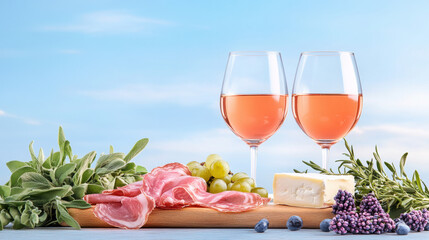 Savoring Vintage Wine Tasting Elegant Outdoor Setting Wine Glasses with Prosciutto and Brie Relaxed Atmosphere
