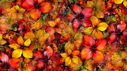 Fototapeta premium Vibrant Autumn Floral Seamless Pattern Background