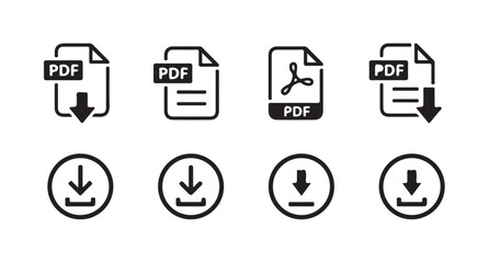 Download icon set.download button icon collection. PDF Downloading file icon set on black and white design. vector illustration eps 10.