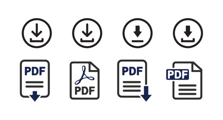 Download icon set.download button icon collection. PDF Downloading file icon set on black and white design. vector illustration eps 10.