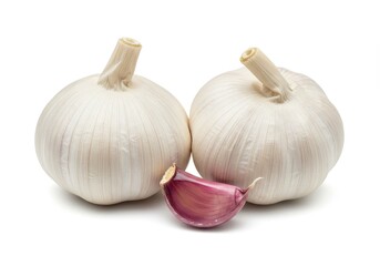 Two Whole Garlic Bulbs Fresh Organic Ingredient Cooking Food Herb Meal Dish Spice White Taste Plant