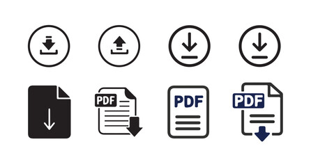 Download icon set.download button icon collection. PDF Downloading file icon set on black and white design. vector illustration eps 10.