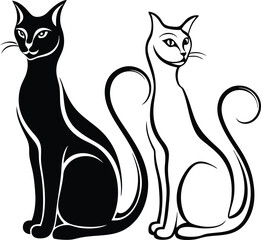 Obraz premium A cute black and white cat, a domestic pet, is a vector illustration alongside other black cats and a drawing of a mouse