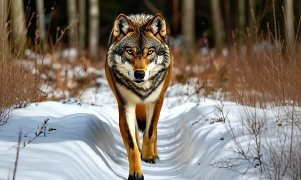 brown wolf in the snow