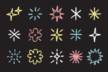 sparkling icon and start light vector set, star shape and geometric icon set