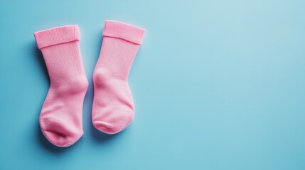 Adorable Pair of Soft Pink Baby Socks Made of Cotton for Comfortable Infant Footwear on Light Blue Background