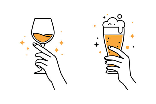 vintage and retro style vector icon set of wine and beer glasses design illustrations