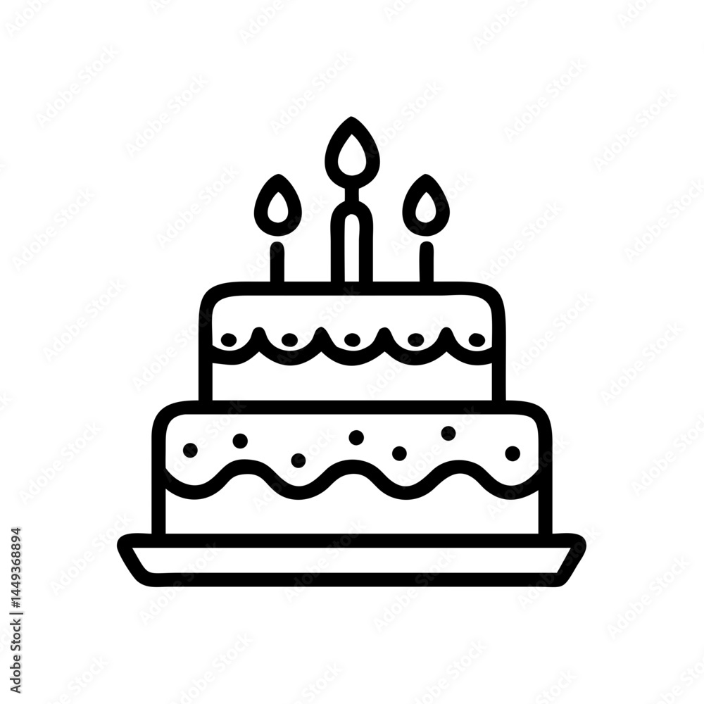 Poster layer cake with candles and flowers on transparent background for web and graphic design
