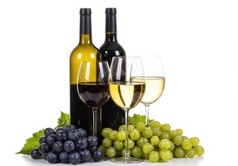 Red Wine White Wine Bottles Glasses Grapes Still Life Photography food drink fresh fruit summer