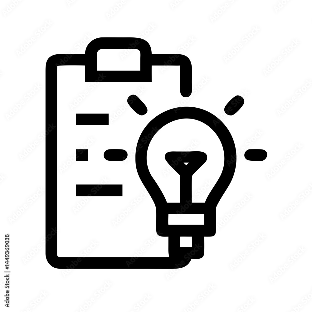Poster lightbulb with clipboard planning ideas silhouette on transparent background for web and graphic des