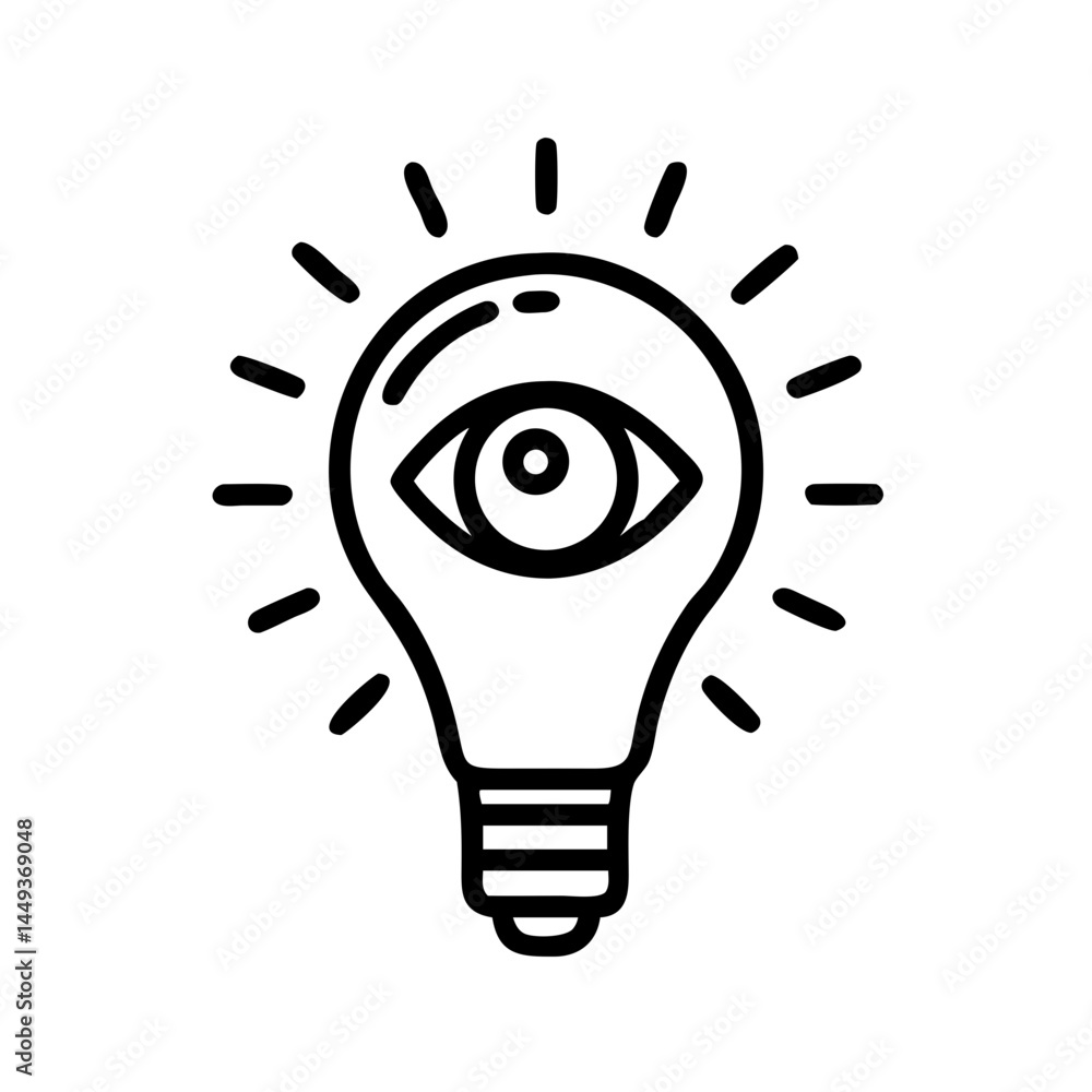 Poster lightbulb with eye visionary idea on transparent background for web and graphic design