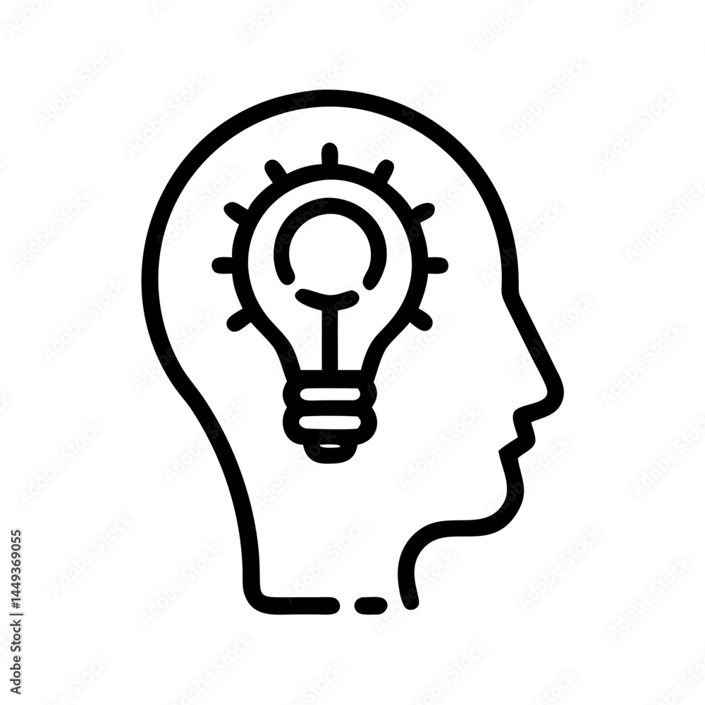 Poster lightbulb with human head creative thinking on transparent background for web and graphic design