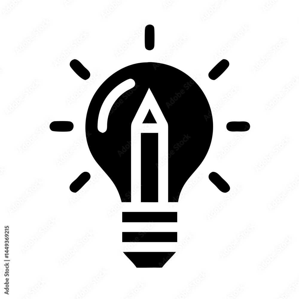 Poster lightbulb with pencil creative design silhouette on transparent background for web and graphic desig