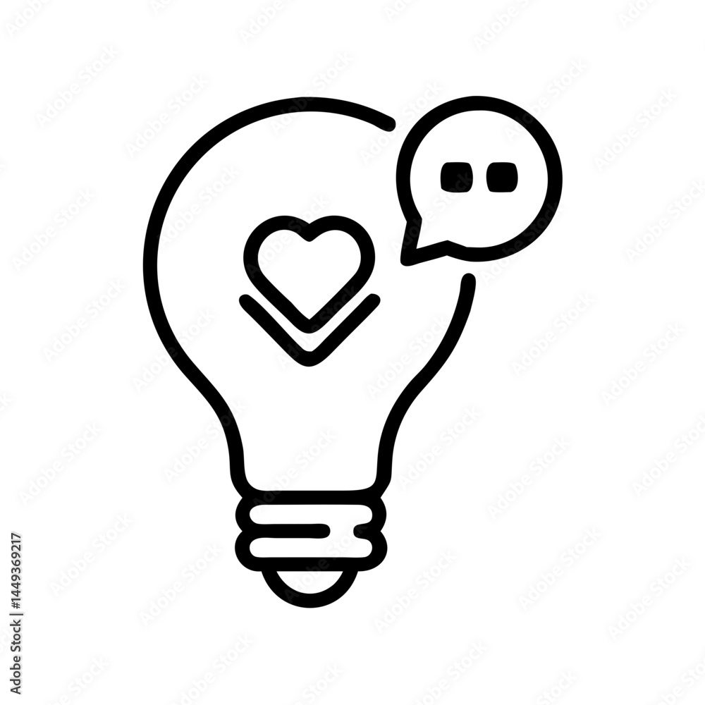 Poster lightbulb with speech bubble and hearts emotional on transparent background for web and graphic desi