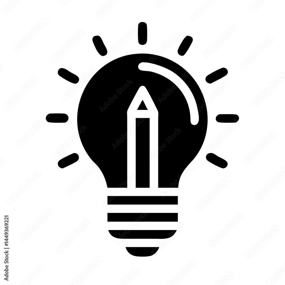 Poster lightbulb with pencil creative design silhouette on transparent background for web and graphic desig