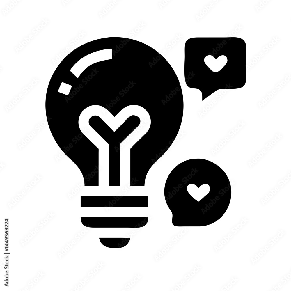 Aufkleber lightbulb with speech bubble and hearts emotional on transparent background for web and graphic desi
