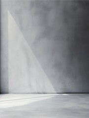Subtle Light's Dance: A captivating shot features a contemporary room with concrete surfaces, where the sun's gentle touch paints strokes of light and shadow, exuding sophistication.