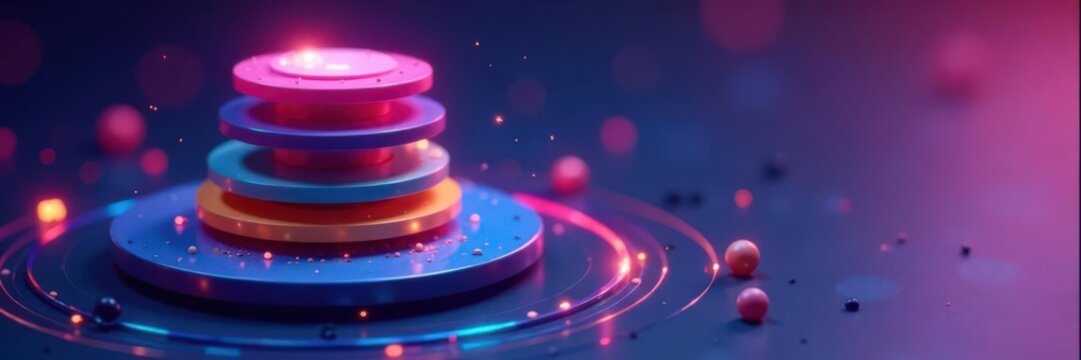 Stack of colorful gradient app icons on a futuristic background, apps, futurism, tech