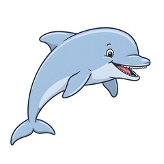 Fototapeta premium Cartoon Illustration of a cheerful dolphin with a cute and friendly smile in an isolated white background. Perfect for kids' decor.