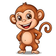 Cartoon Illustration of a cheerful monkey with a cute and friendly smile in an isolated white background. Perfect for kids' decor.