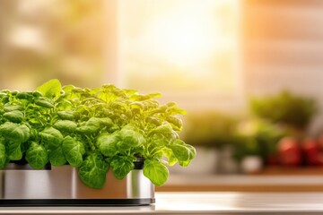 Lush green plants thriving under warm sunlight create serene ind