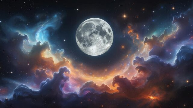 Full moon in the fantasy sky fire clouds , 4K video.