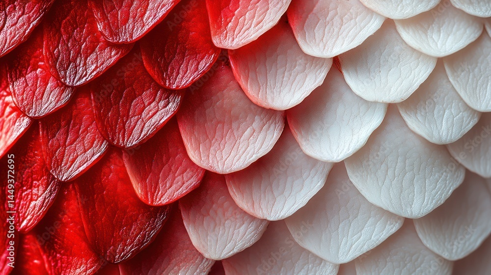 Poster red and white overlapping scales pattern, texture background, creating design