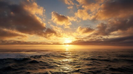 Obraz premium Witness the first light of a golden sunrise over the ocean