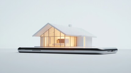 Smart Home Technology: Modern House Model on Smartphone Screen