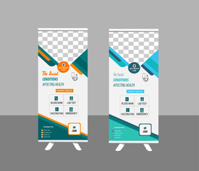 medical health care rollup banner design. Hospital standee design.