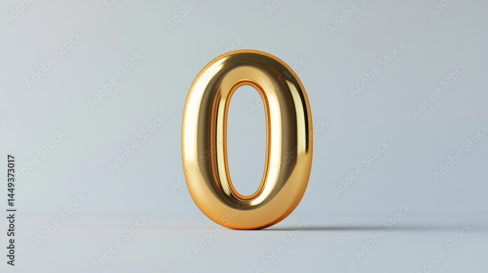Poster golden number zero: a 3d render of a shiny gold digit