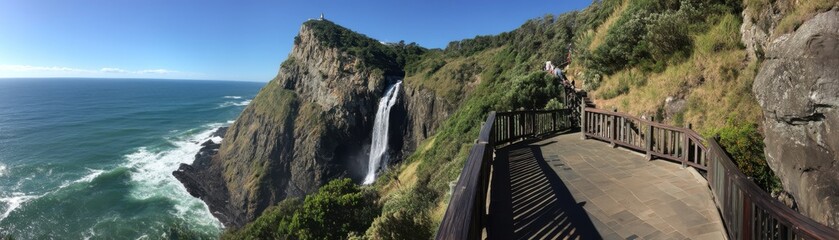 Obraz premium The scenic viewpoint offers the perfect angle to admire the waterfall