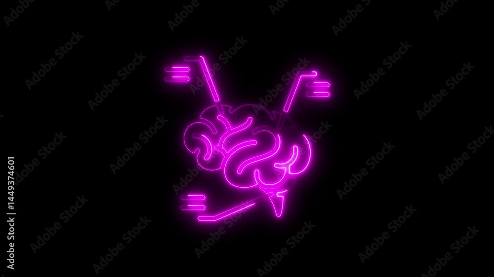Poster glowing neon brain with data points displaying innovation and artificial intelligence