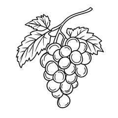 Grapes hanging on a vine surrounded by leaves in a minimalist style  