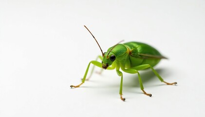 Green insect on pure white backdrop High-resolution image , biological, photography