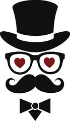 Retro hipster gentleman illustration with a stylish mustache and glasses, a vintage design icon