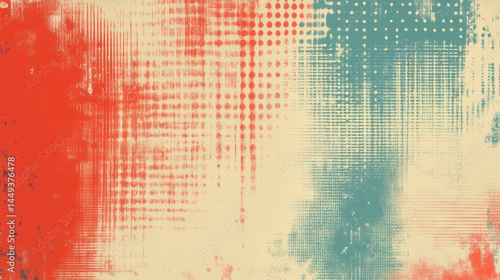 Poster abstract textured background with red and teal colors