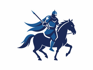 modern logo silhouette of a knight warrior riding on his horse 