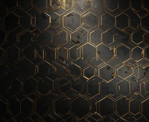 Black background, gold geometric pattern, metallic shine, texture, premium