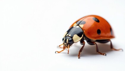 Naklejka premium Close-up of a single ladybug on pure white background, isolated, close-up