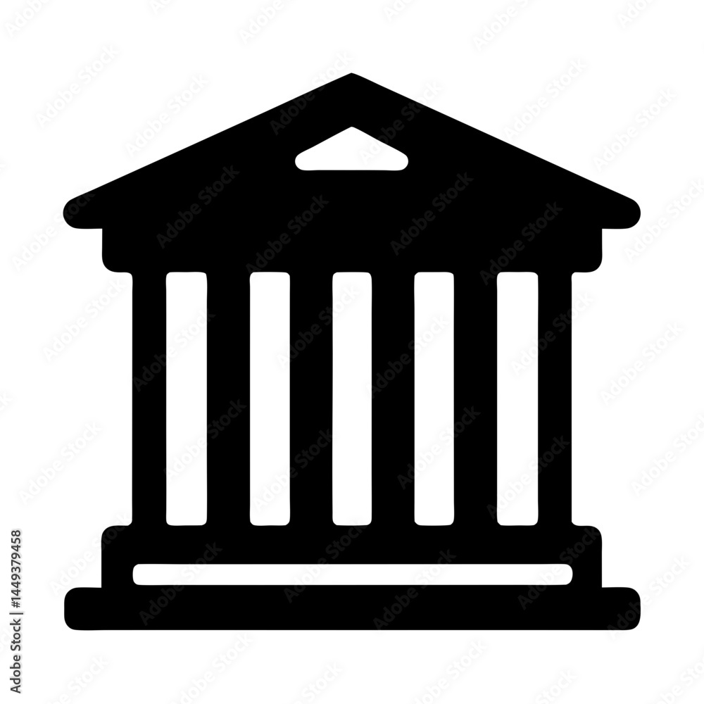 Poster symmetrical black silhouette of a classical building with columns and pediment