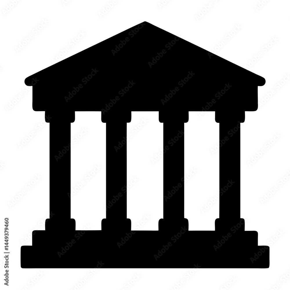 Poster symmetrical silhouette of a building with columns and a triangular roof structure