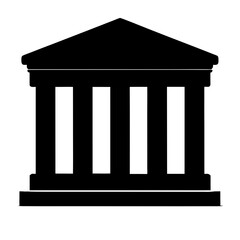 A Black and White Icon of a Classical Building with Columns